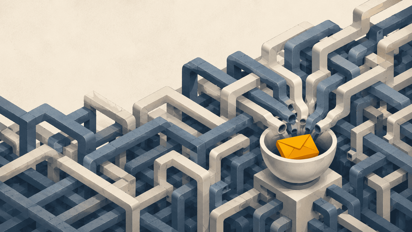 Abstract drawing of pipes delivering an email